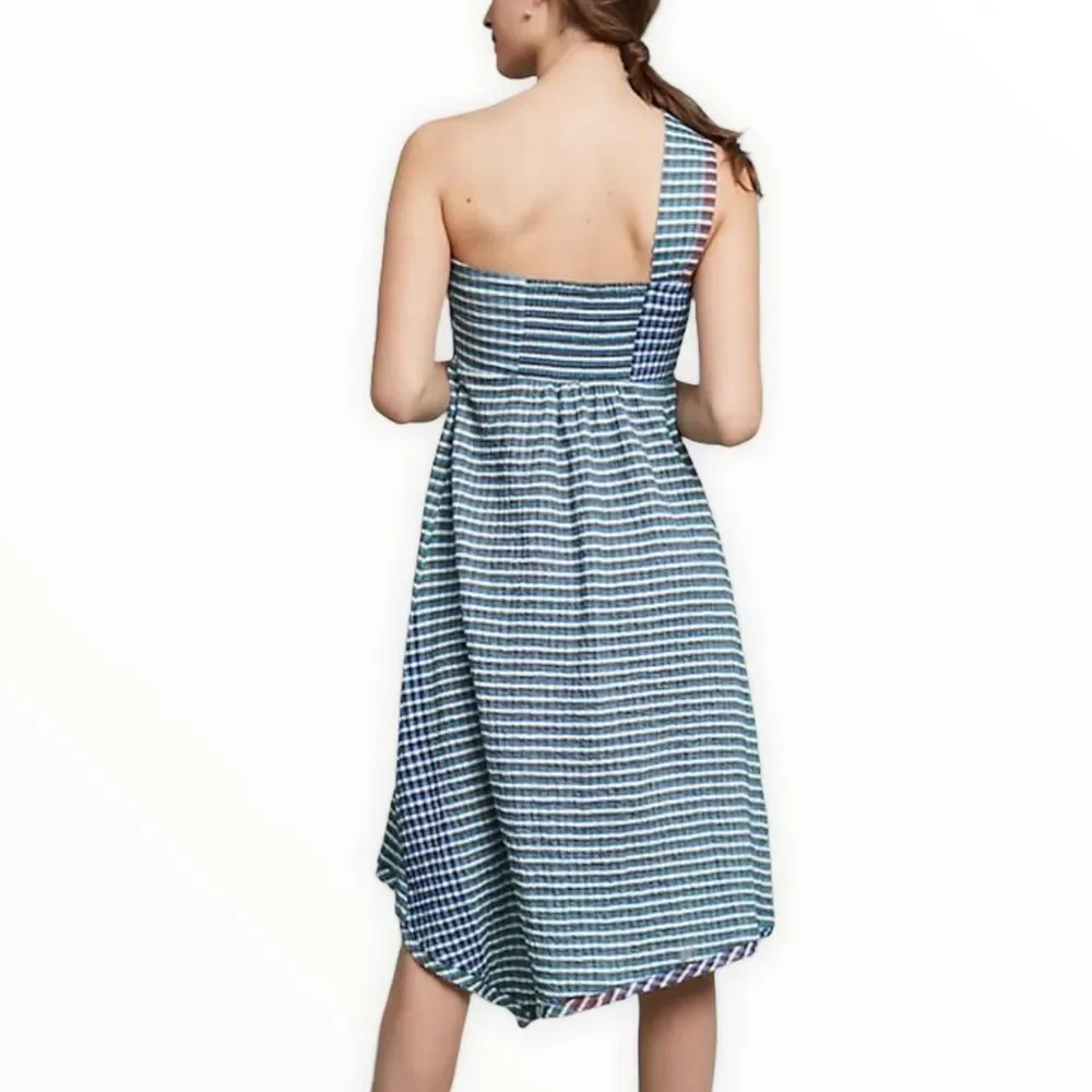 Maeve Waverly One Shoulder Multicolor Gingham Midi Dress size 6 - Picture 2 of 13